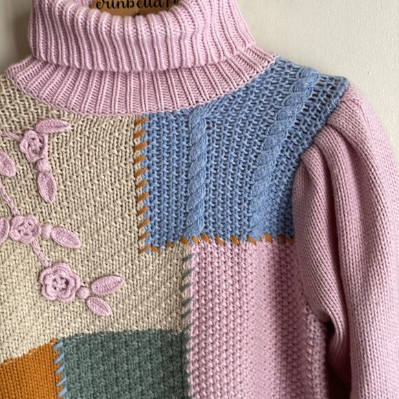 LoveShackFancy Allan Appliquéd Patchwork Knitted  Turtleneck Sweater - Picture 4 of 16